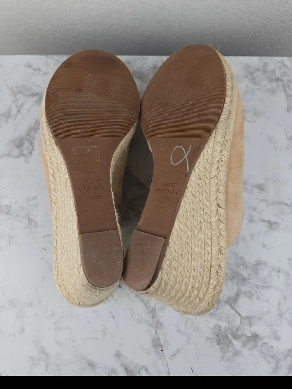 Stuart Weitzman Beige Suede Espadrille Wedge Slide